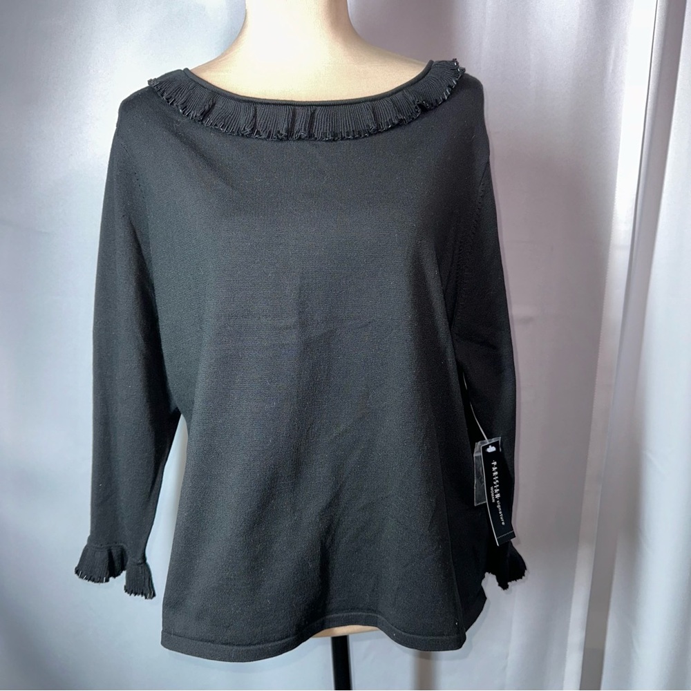 Parisian Signature Women Sz 1X Silk Blend Black Top Shirt Bugle Beads Classy NWT